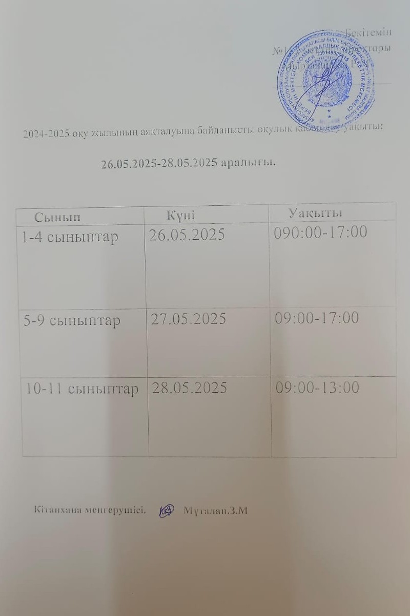 2024-2025 оқу жылының аяқталуына байланысты, мектеп кітапханасының кітапханашылары оқулықтарға тексеріс  жүргізіп, бүлінген кітаптармен жұмыс жасауда