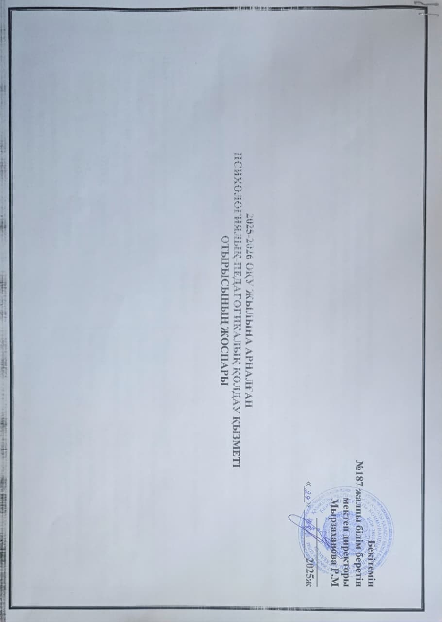 2025-2026 оқу жылына арналған психологиялық-педагогикалық қолдау қызметі отырысының жоспары