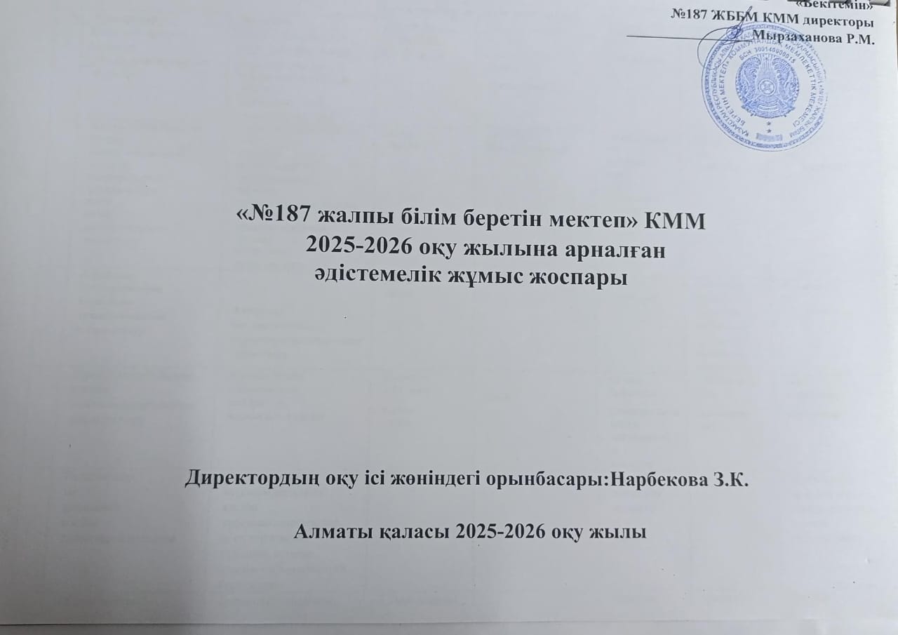 2025–2026 оқу жылына арналған әдістемелік жұмыс жоспары